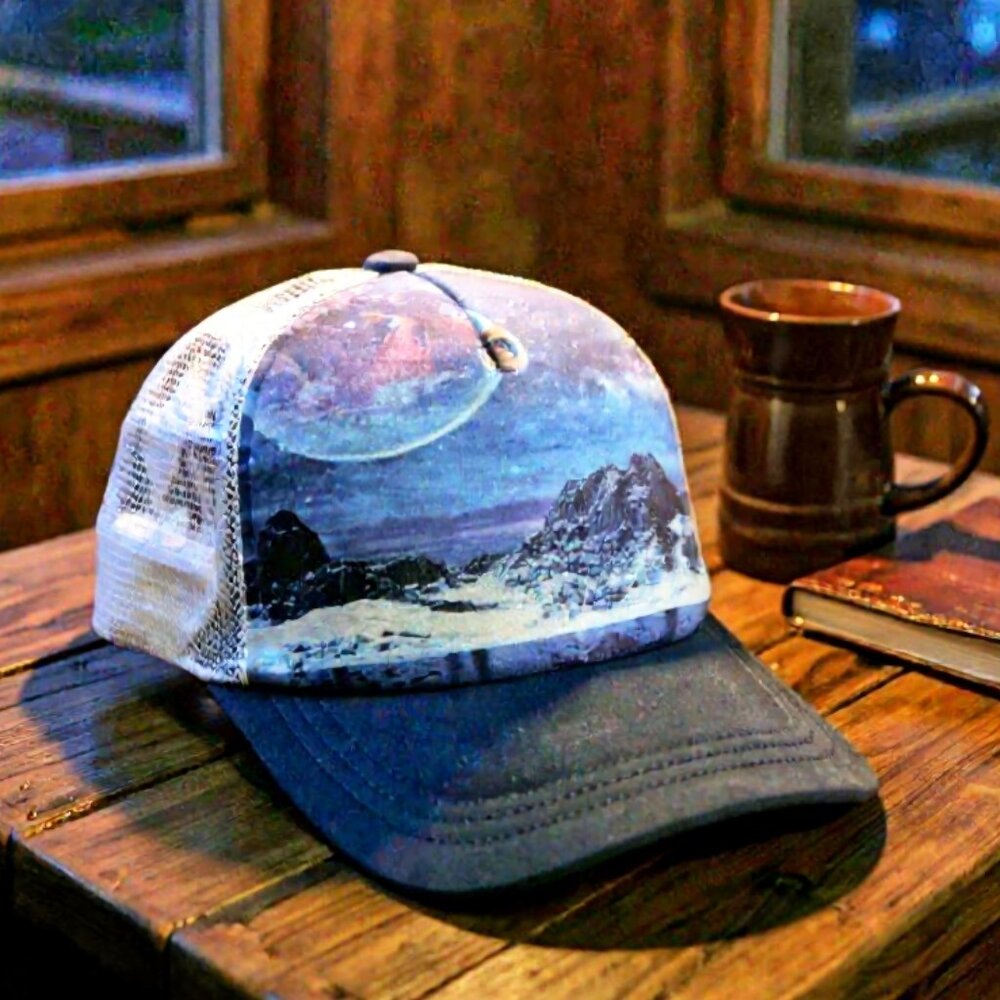 Turtle Fur Space Out Earth Moon Picture Trucker Hat Cap